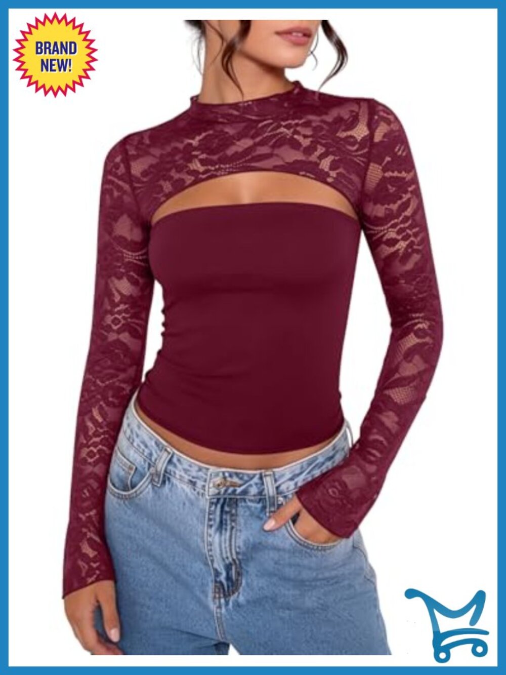 Lace Long Sleeve Cutout Slim Fit Party Night Out Mesh Top